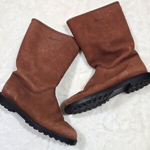 Blondo leather sued caramel brown fur lined boots size 9